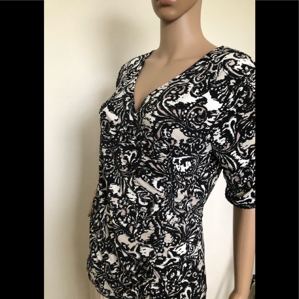 STYLE & CO Womens Top Size Medium Stretch Faux Crossover Ruched Elbow Sleeves